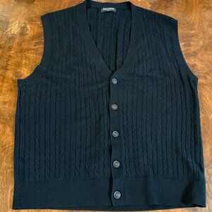 KALLSPIN XXL Black Knit Sweater Vest ButtonWool Blend Pullover Soft Ribbed Men’